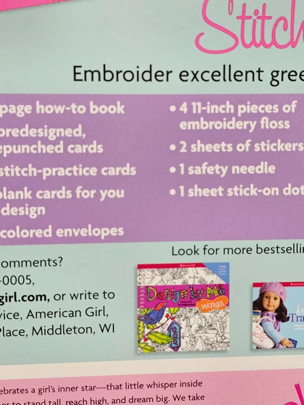 New American Girl Doll Activity Book Art Kit Create Stitch Send Card Embroidery